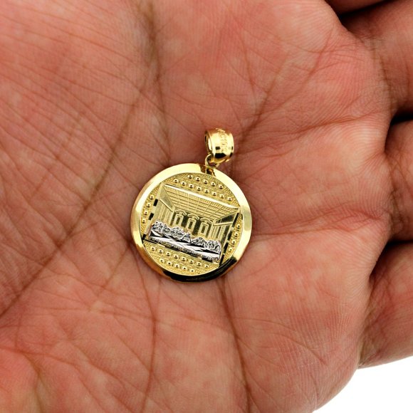 Real 10K Yellow Gold Diamond Cut Jesus Last Supper Charm Pendant - Picture 2 of 6